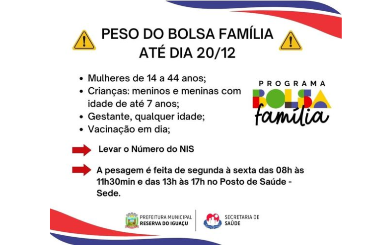 ⚠ ATENÇÃO MUNÍCIPES - PESO DO BOLSA FAMÍLIA ATÉ DIA 20/12⚠